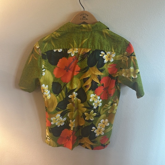 Sears Vintage 70s Hawaiian Floral Button Up Shirt Green Mens - Picture 7 of 10